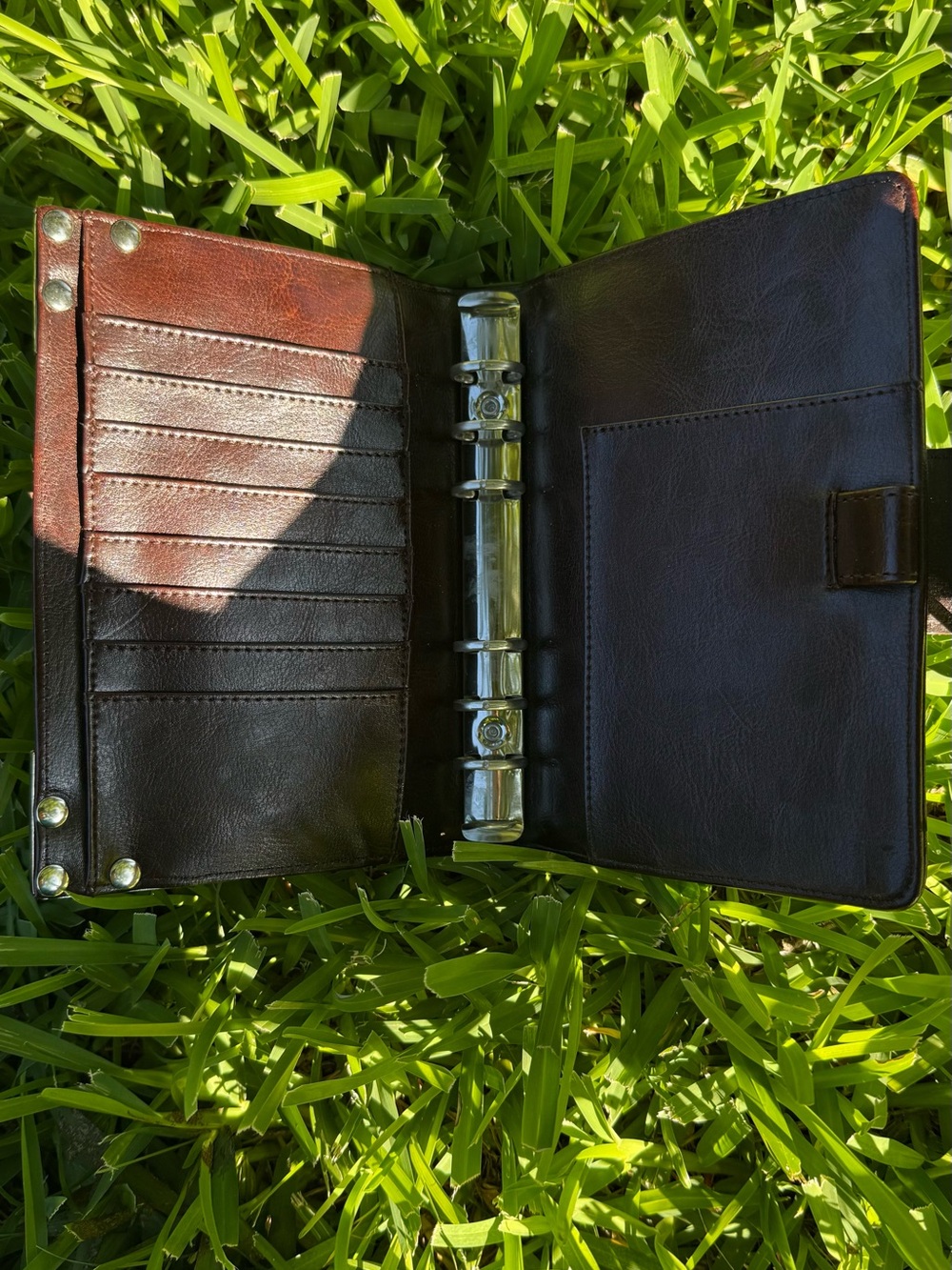 Brown Croc-Embossed 6 ring agenda planner binder Wallet with silver Heart Concho - Picture 10 of 17